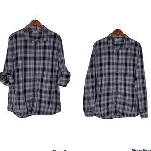 Calvin Klein Cotton Plaid Roll Tab Cuff Casual  Button Down Shirt‎ Grey L